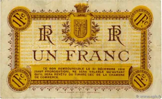French notgeld 1 Franc, 1915 reverse