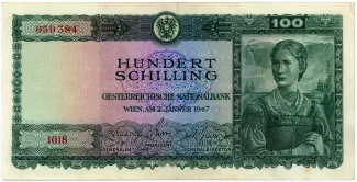Austria 100 Schilling, 1947 obverse