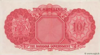 Bahamas 10 Shillings - Elizabeth II, 1953 reverse