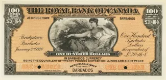 Barbados 100 Dollars, 1920 image