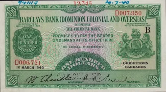 Barbados 100 Dollars, 1949 image