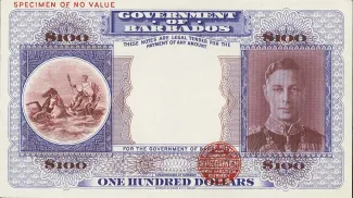 Barbados 100 Dollars, 1943 image