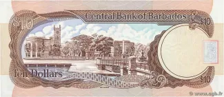 Barbados 10 Dollars, 1988-1995 reverse