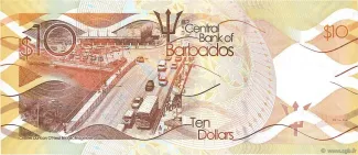 Barbados 10 Dollars, 2013-2018 reverse