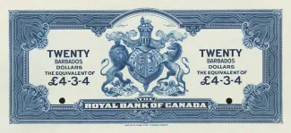 Barbados 20 Dollars, 1920 reverse
