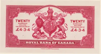 Barbados 20 Dollars, 1938 reverse