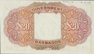 Barbados 20 Dollars, 1943-1949 reverse