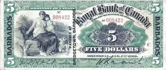 Barbados 5 Dollars, 1909 image