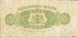 Barbados 5 Dollars, 1918-1919 reverse