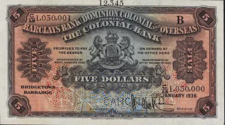 Barbados 5 Dollars, 1936 image