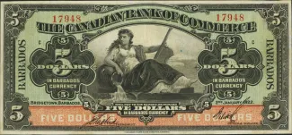 Barbados 5 Dollars, 1922 image