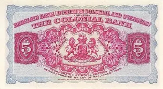 Barbados 5 Dollars, 1937-1949 reverse