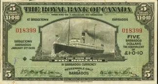 Barbados 5 Dollars, 1938 image