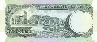 Barbados 5 Dollars, 1975-1993 reverse