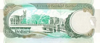 Barbados 5 Dollars, 2007-2012 reverse