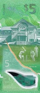 Barbados 5 Dollars, 2022-2024 reverse