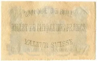 Basel 500 Francs, 1876-1879 reverse