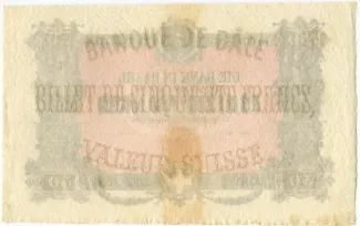 Basel 50 Francs, 1877-1879 reverse