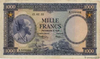 Belgian Congo, Rwanda and Urundi 1.000 Francs, 1953-1955