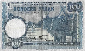 Belgian Congo, Rwanda and Urundi 100 Francs, 1952-1954 reverse