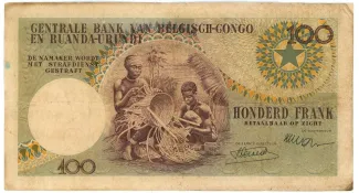 Belgian Congo, Rwanda and Urundi 100 Francs, 1955-1960 reverse