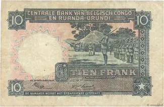 Belgian Congo, Rwanda and Urundi 10 Francs, 1952 reverse