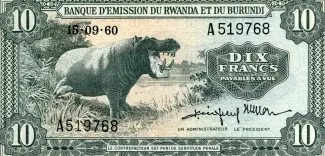 Belgian Congo, Rwanda and Urundi 10 Francs, 1960 image