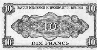 Belgian Congo, Rwanda and Urundi 10 Francs, 1960 reverse