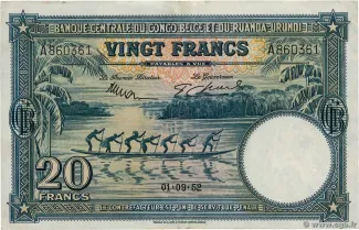 Belgian Congo, Rwanda and Urundi 20 Francs, 1952