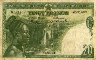 Belgian Congo, Rwanda and Urundi 20 Francs, 1953-1954