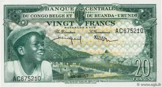 Belgian Congo, Rwanda and Urundi 20 Francs, 1956-1959