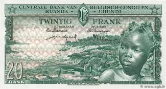 Belgian Congo, Rwanda and Urundi 20 Francs, 1956-1959 reverse