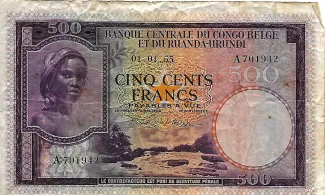 Belgian Congo, Rwanda and Urundi 500 Francs, 1953-1955