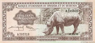 Belgian Congo, Rwanda and Urundi 500 Francs, 1961 image