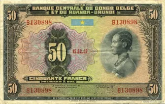 Belgian Congo, Rwanda and Urundi 50 Francs, 1952