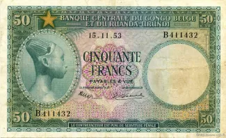 Belgian Congo, Rwanda and Urundi 50 Francs, 1953-1955