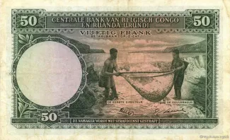 Belgian Congo, Rwanda and Urundi 50 Francs, 1953-1955 reverse