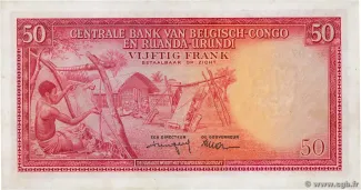 Belgian Congo, Rwanda and Urundi 50 Francs, 1957-1959 reverse