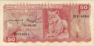Belgian Congo, Rwanda and Urundi 50 Francs, 1960 image