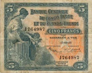 Belgian Congo, Rwanda and Urundi 5 Francs, 1952-1953