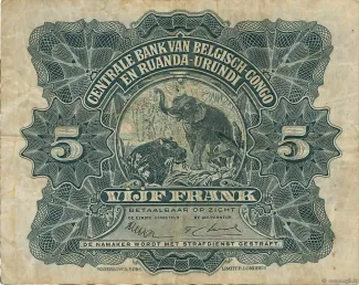 Belgian Congo, Rwanda and Urundi 5 Francs, 1952-1953 reverse