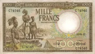 Belgian Congo 1.000 Francs, 1947 image