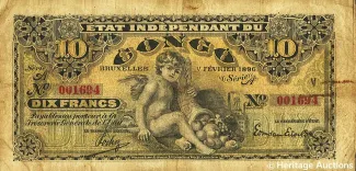 Belgian Congo 10 Francs, 1896