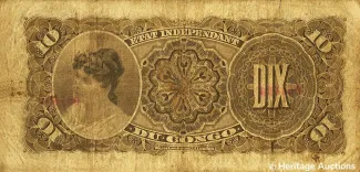 Belgian Congo 10 Francs, 1896 reverse