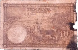 Belgian Congo 10 Francs, 1937 reverse