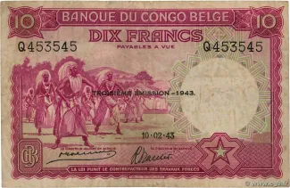 Belgian Congo 10 Francs, 1943 image