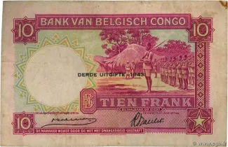 Belgian Congo 10 Francs, 1943 reverse