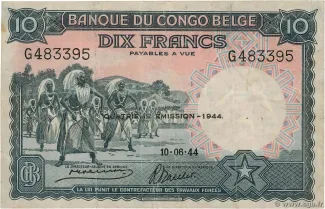 Belgian Congo 10 Francs, 1944 image