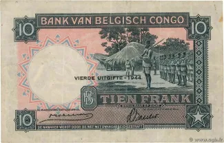 Belgian Congo 10 Francs, 1944 reverse