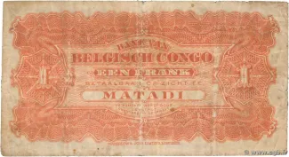 Belgian Congo 1 Franc, 1914-1920 reverse